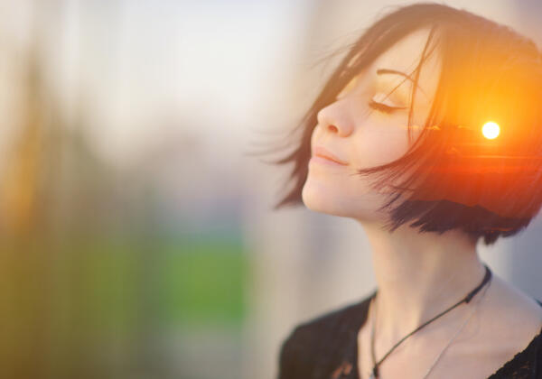 Double,multiply,exposure,portrait,of,a,dreamy,cute,woman,meditating